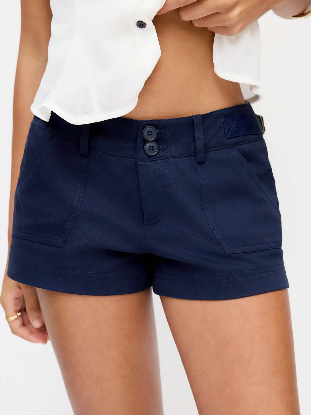 Cotton-blend Low Rise Utility Pocket Micro Shorts