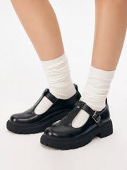 ROUND TOE BUCKLE CHUNKY HEELED MARY JANE SHOES