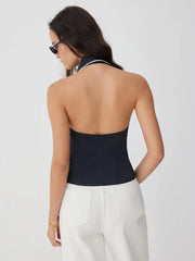 Halter Neckline Contrast Trim Bowknot Blazer Vest