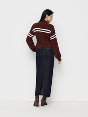Cable Knit Striped Turtleneck Long Sleeve Top