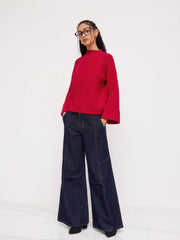Knit Round Neck Roll Up Sweater
