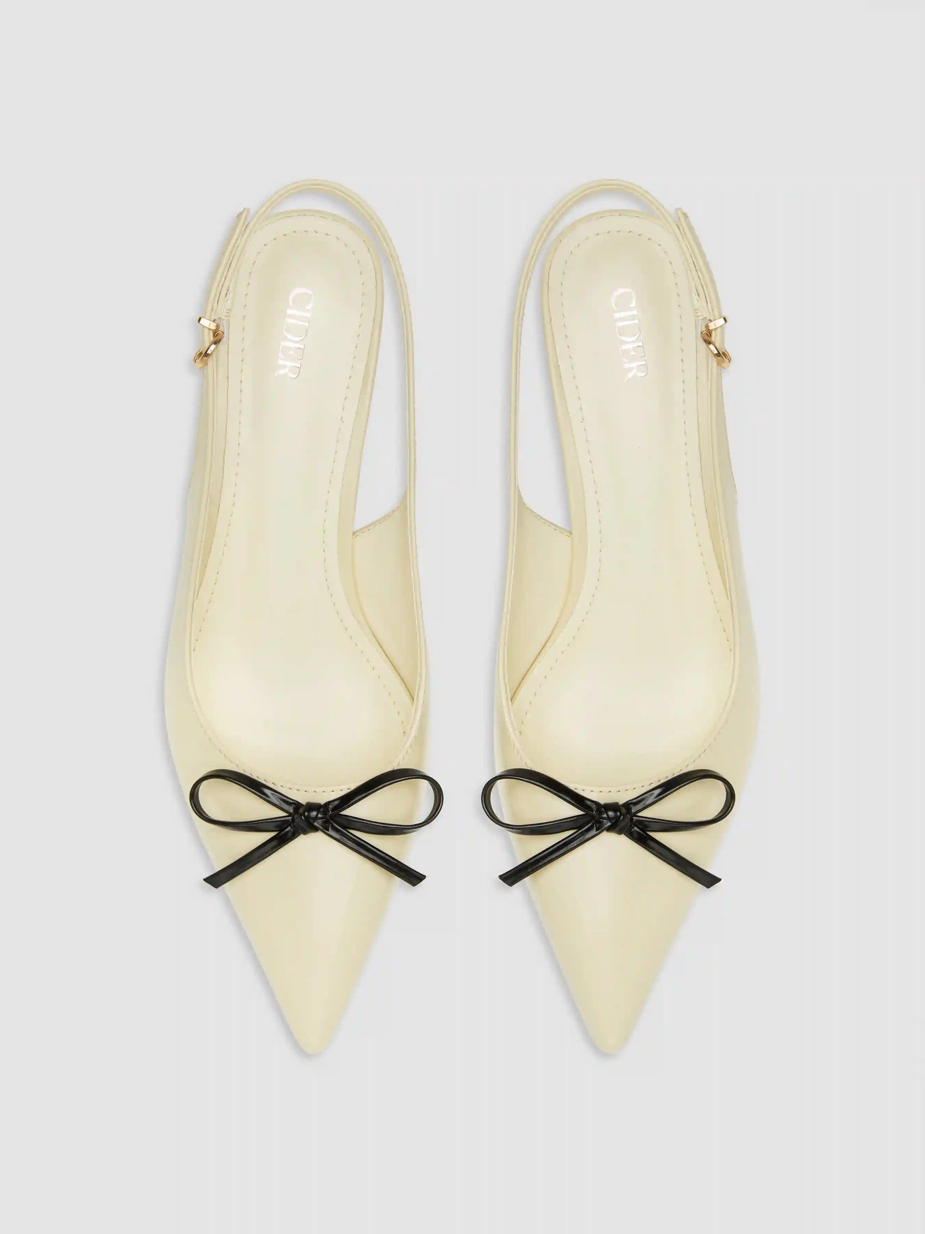 TWO-TONE BOW POINTED-TOE SLINGBACK FAUX LEATHER KITTEN HEELS