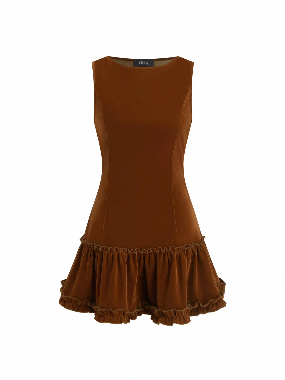 Velvet Boat Neck Lettuce Trim Mini Dress
