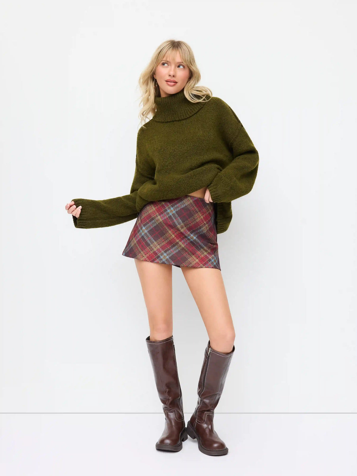 Cotton-blend Plaid Zipper Mid Rise Mini Skirt
