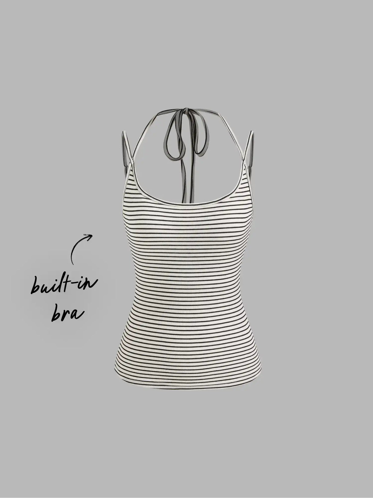 Built-in Bra U-neckline Stripe Knotted Cami Top