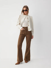 Stretch Denim High Rise Metal Detail Flared Jeans