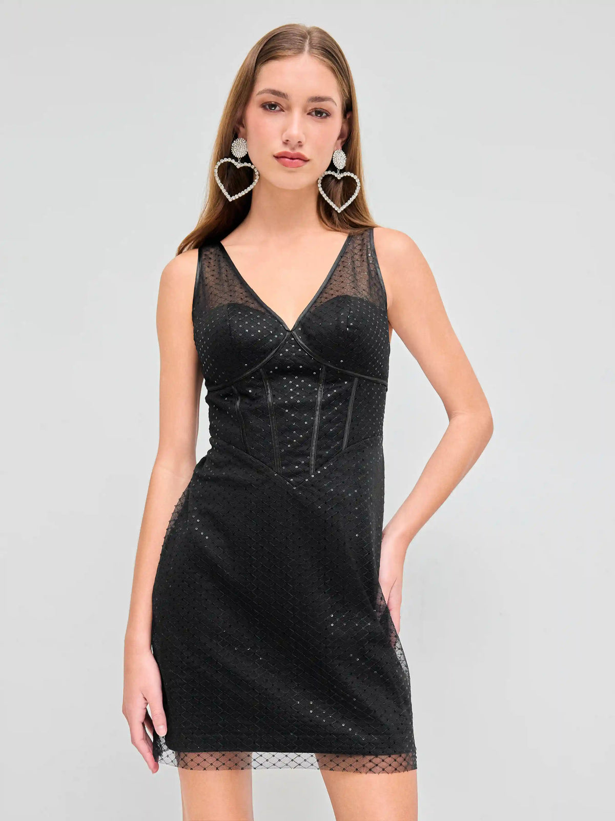 Mesh V-neck Sequin Corset Mini Dress