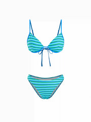 Striped V-neck Contrasting Binding Underwire Bikini Set