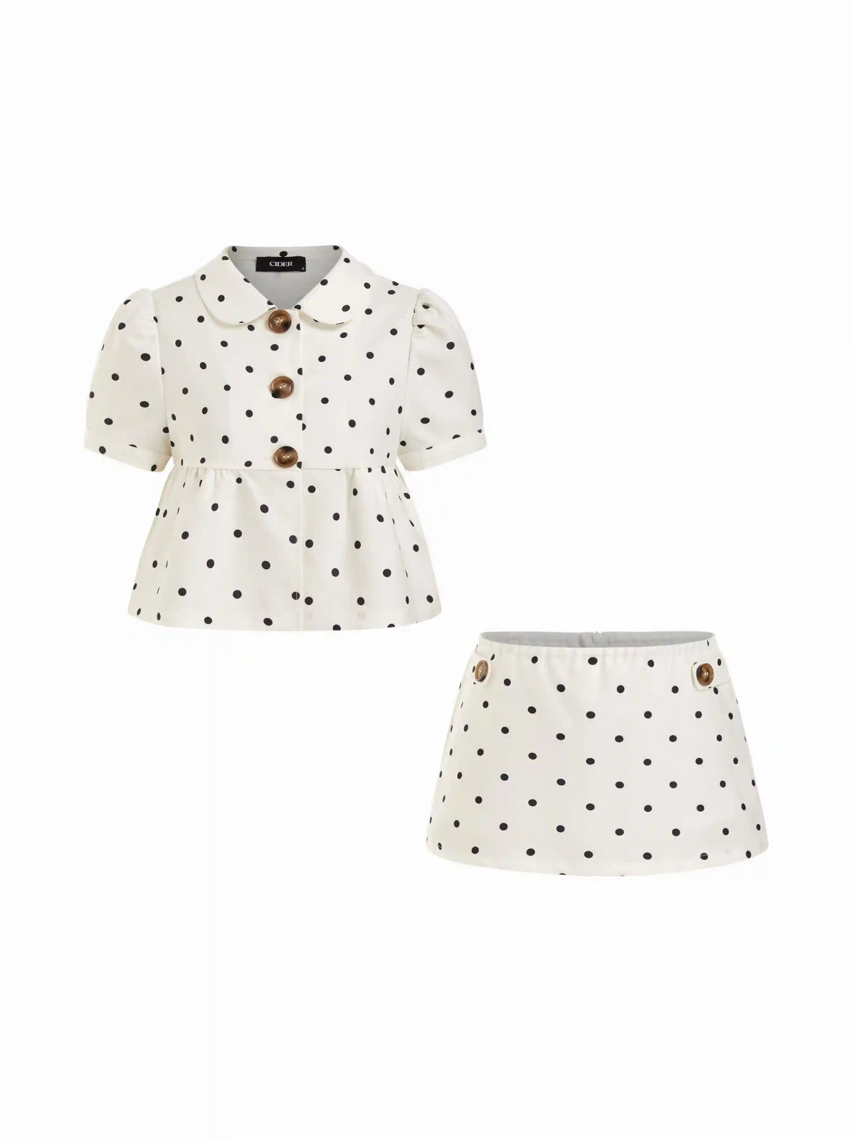 Polka Dot Peter Pan Collar Top & Low Rise A-line Mini Skirt Set