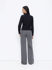 Knit Stand Collar Tie Front Button Long Sleeve Top