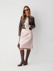 Floral Jacquard Mid Rise Zipper Midi Skirt