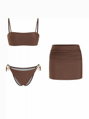 Square Neck Starfish Detail Bandeau Bikini Set With Ruched Cover Up Skirt