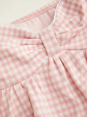 Gingham Sweetheart Neck Bowknot Peplum Crop Cami Top