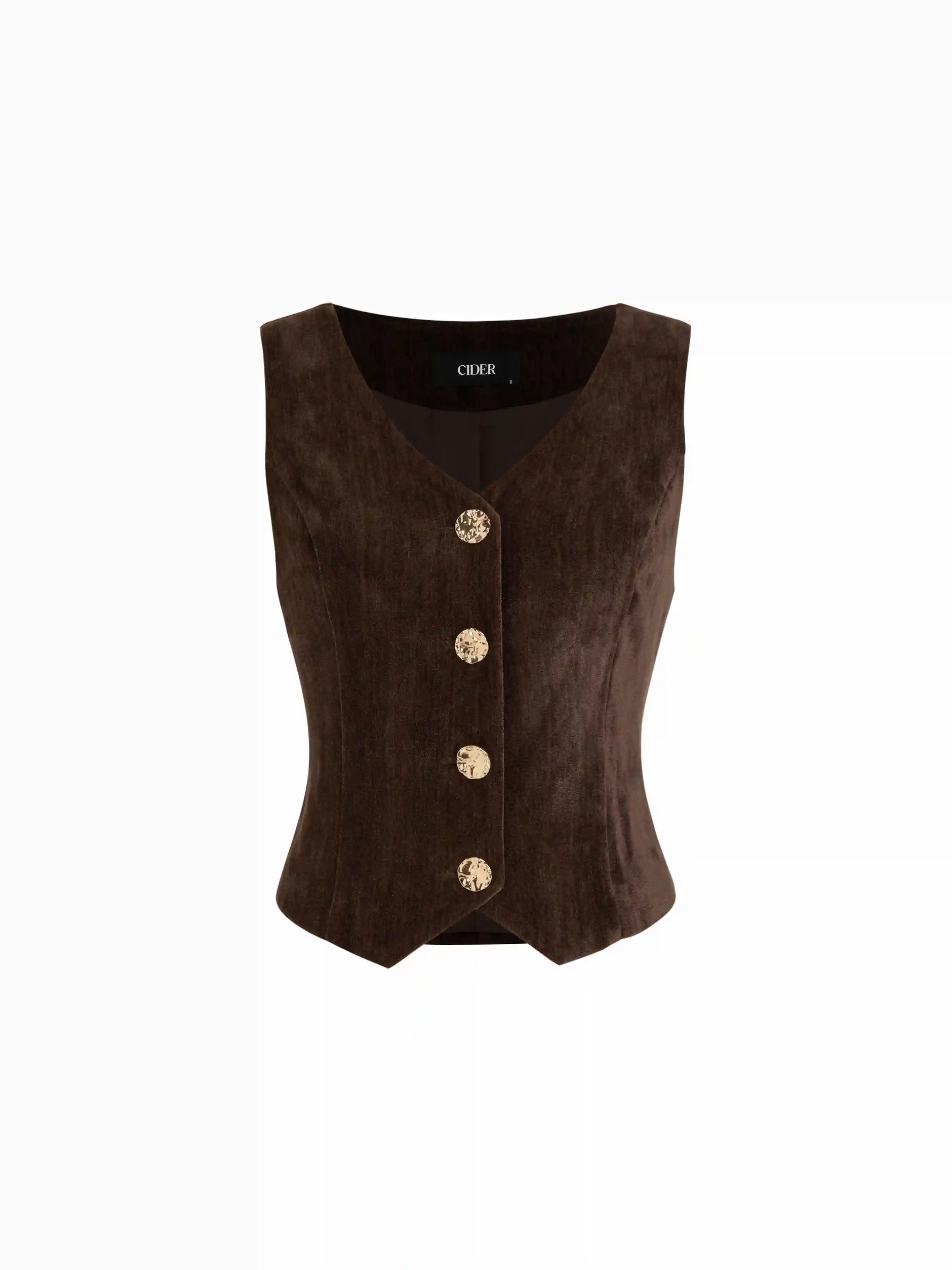 Velvet V-neck Metal Detail Tie Back Vest