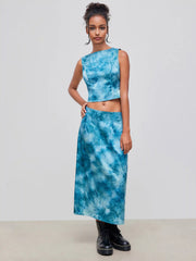 Mid Rise Abstract Floral Split Split Maxi Skirt