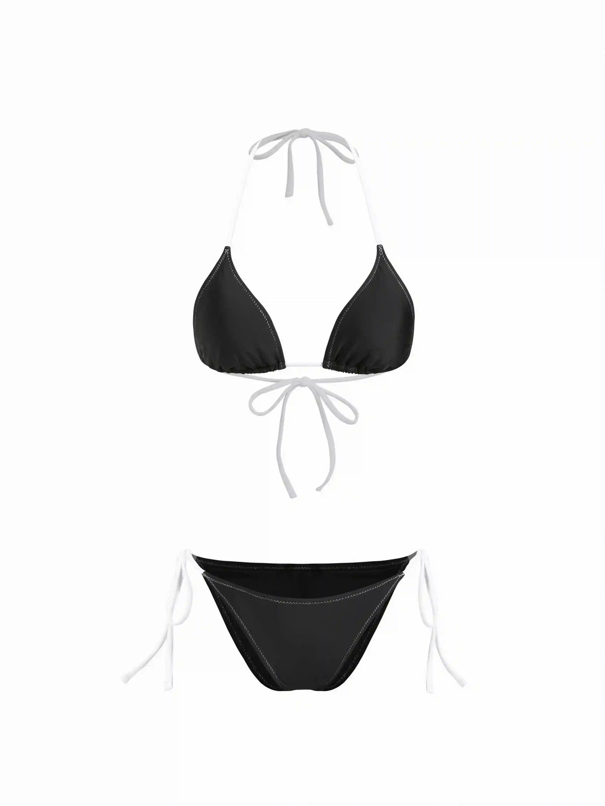 V-neck Contrasting Binding Halter Tie Side Bikini Set