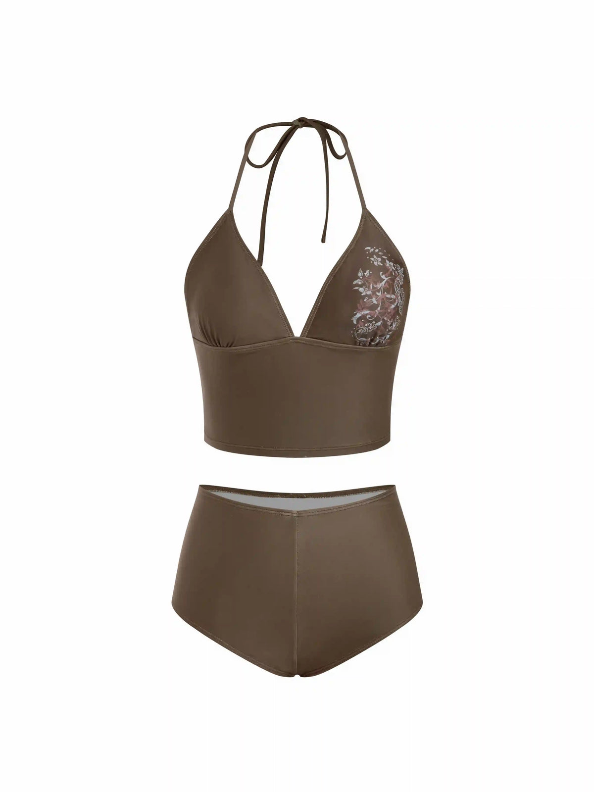 High Stretch Halter Neckline Floral Ruched Bikini Set