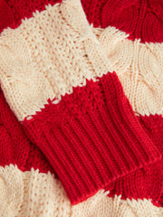 Cable Knit Striped Round Neckline Long Sleeve Oversized Sweater