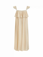 Textured Square Neck Lace Trim Ruffle Maxi Nightdress