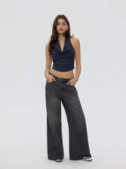Striped Halter Neck Wrap Crop Top