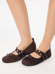 ROUND TOE SATIN STUDDED MARY JANE FLATS
