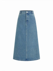 Denim Mid Rise A-line Maxi Skirt