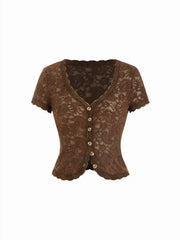 Lace Sweetheart Short Sleeve Slim Top