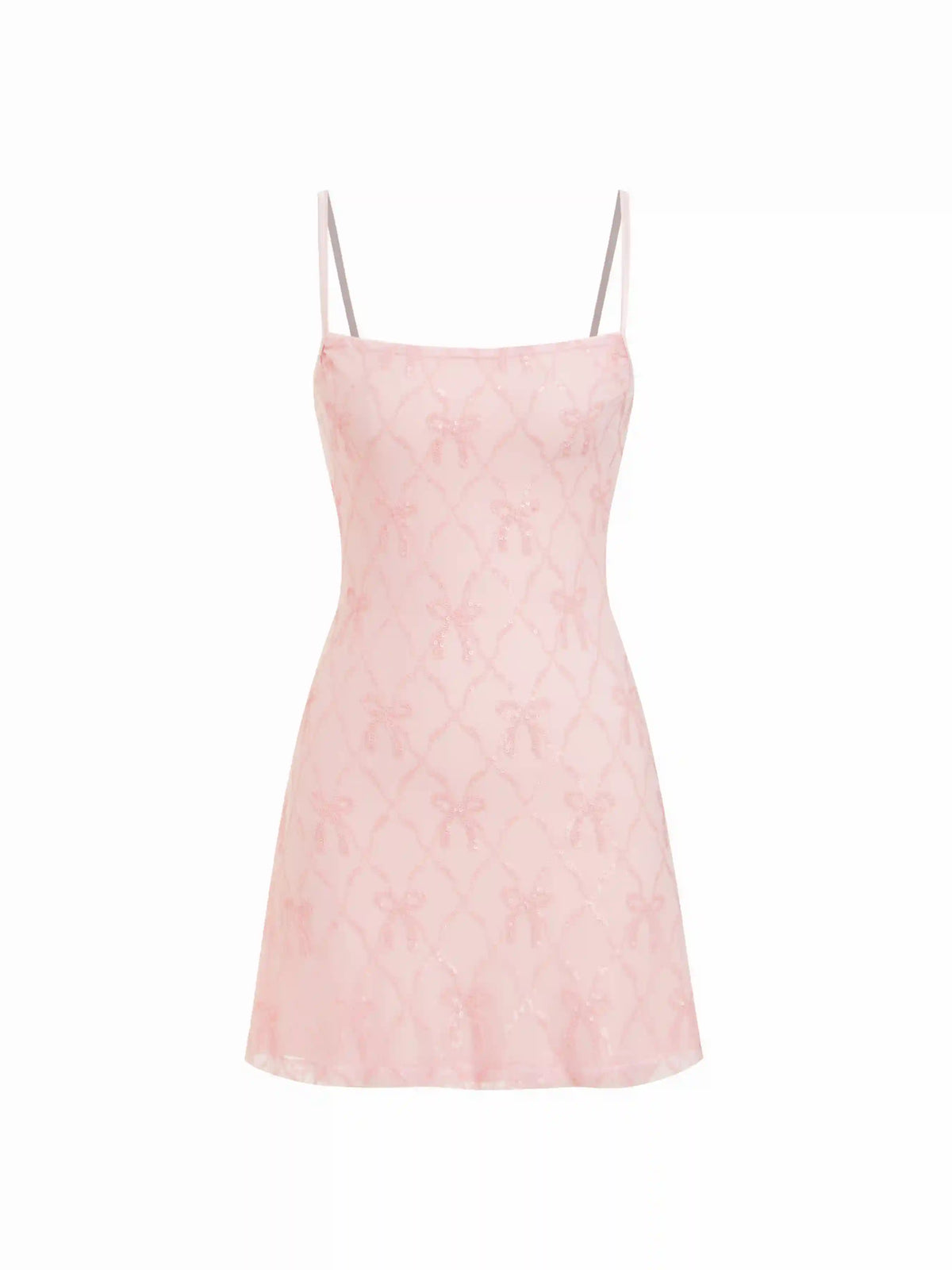 Sequin Textured Square Neck Geometric Bowknot Embroidery Straight Mini Dress