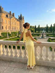 Satin Halter Neckline Backless Maxi Dress