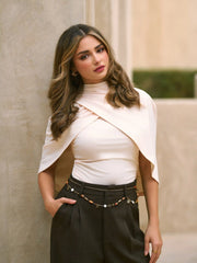 Stand Collar Ruched Wrap Cape Top