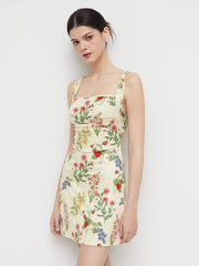 Square Neck Floral & Fruit Graphic Mini Dress