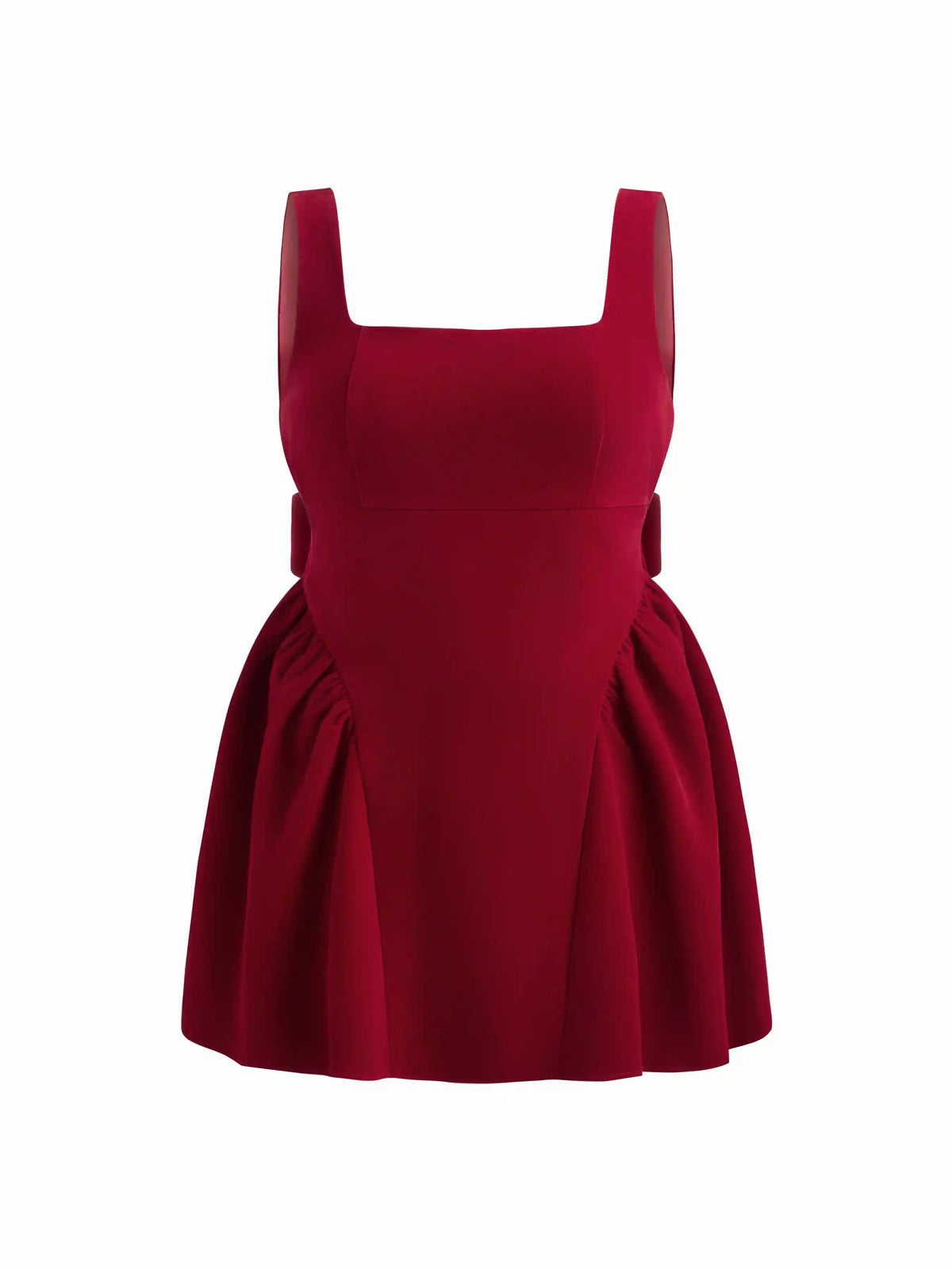 Velvet Square Neck Bowknot Tie Back Ruffle Mini Dress Curve & Plus