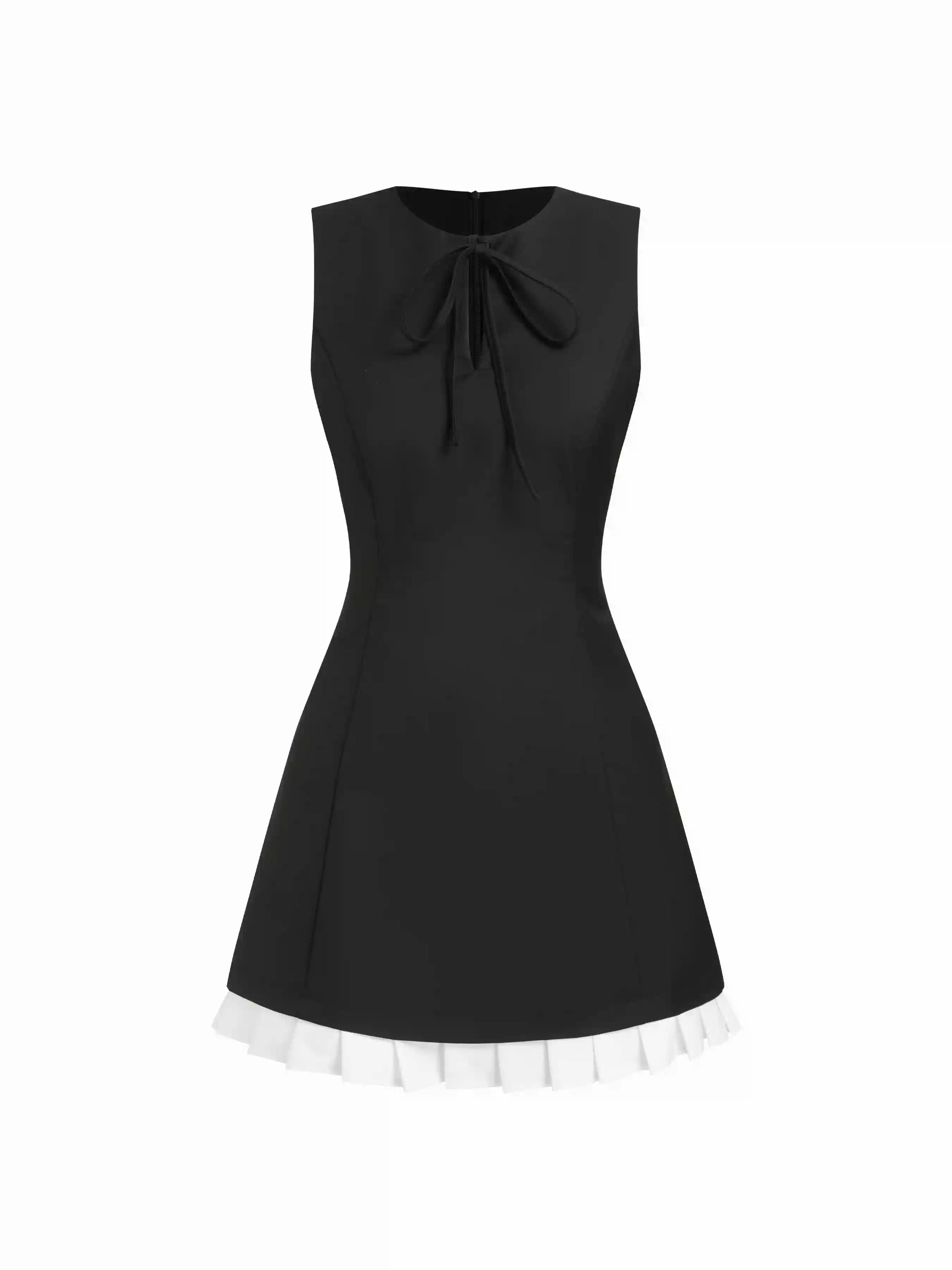 Round Neckline Colorblock Knotted A-line Mini Dress