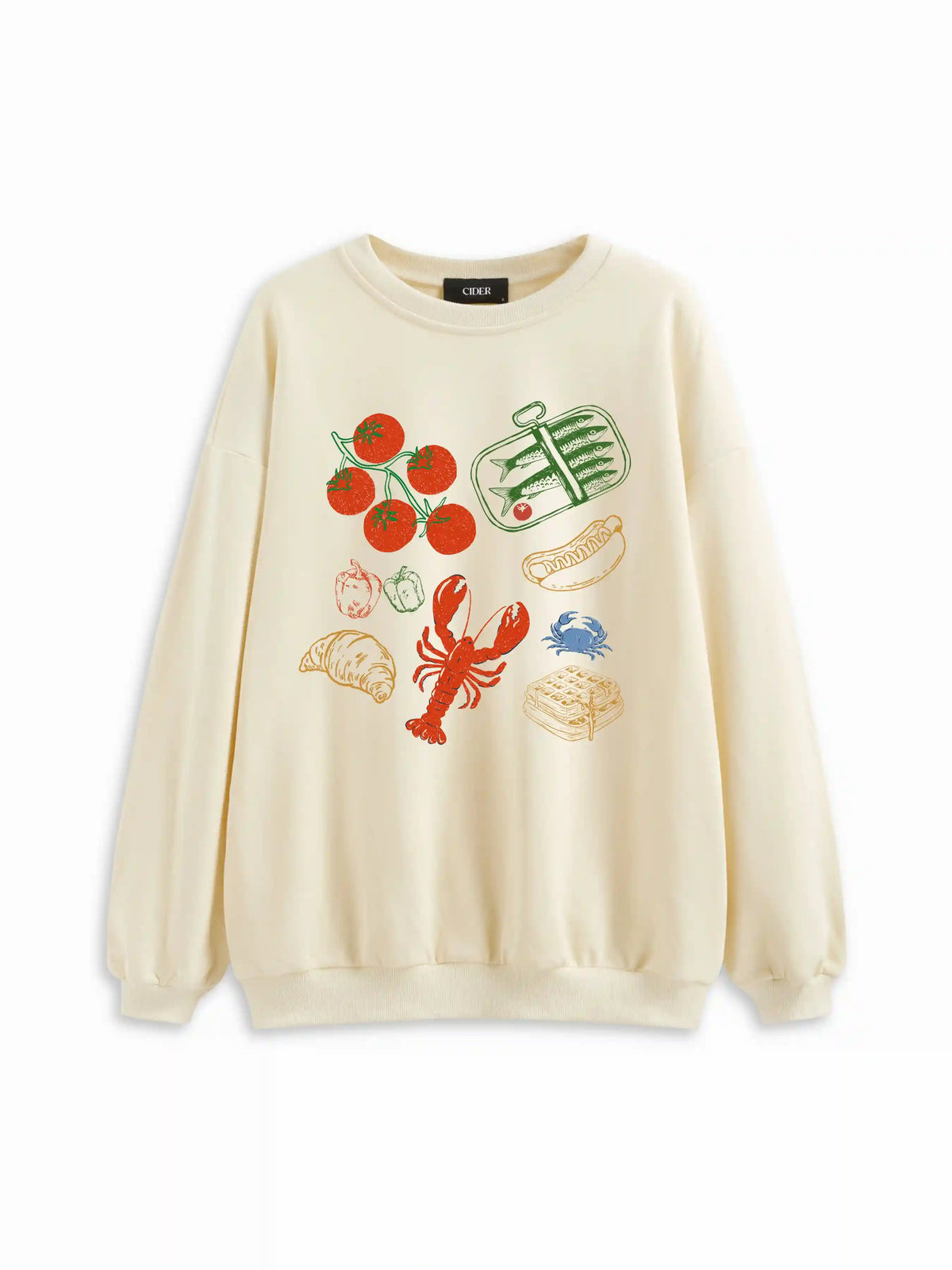 Cotton-blend Seafood & Vegetable Graphic Oversized Sweatshirt