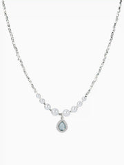 FAUX PEARL RHINESTONE AQUAMARINE PENDANT NECKLACE