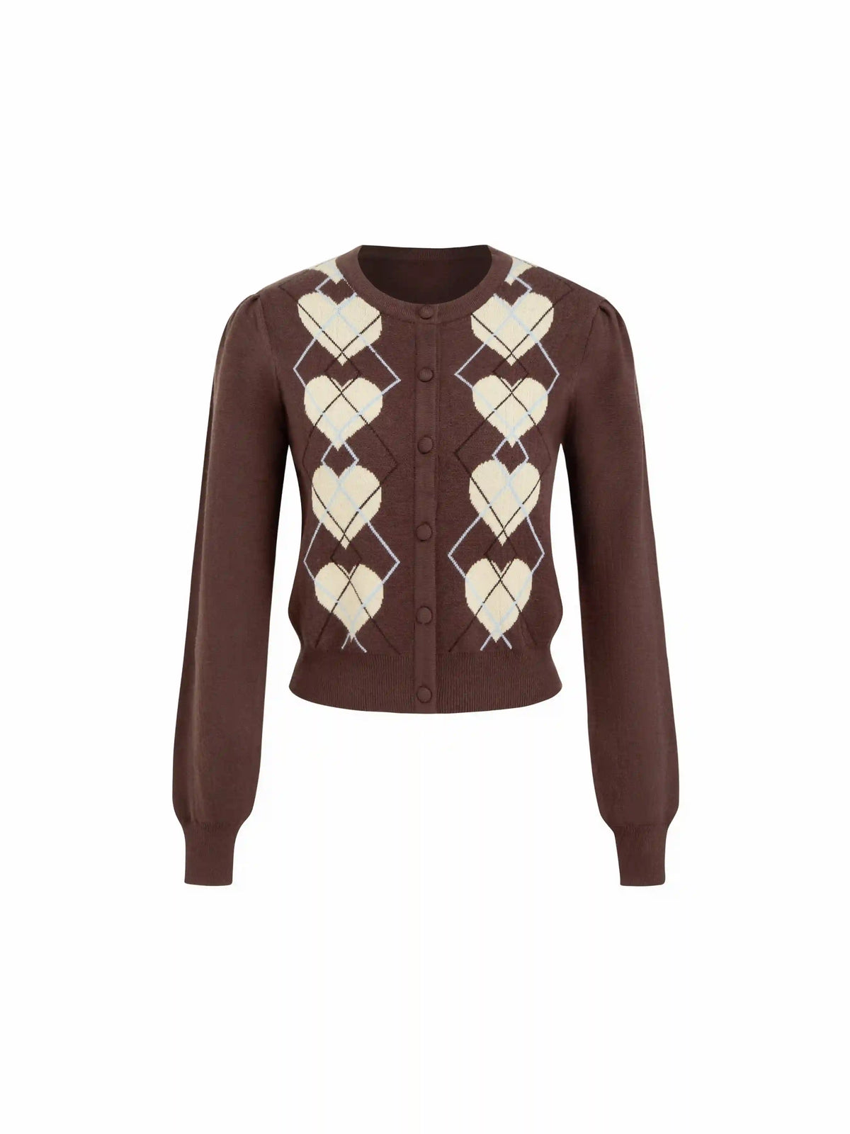 Knit Argyle Heart Pattern Button Cardigan