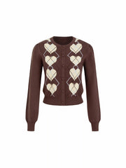 Knit Argyle Heart Pattern Button Cardigan