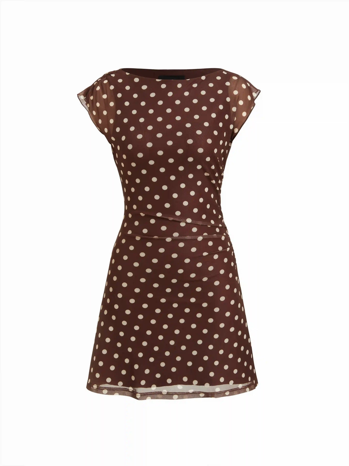 Mesh Polka Dot Short Sleeve Ruched A-line Mini Dress