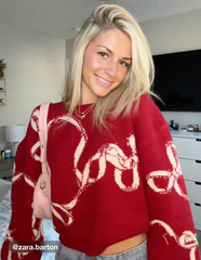 Knitted Bowknot Graphic Oversized Sweater
