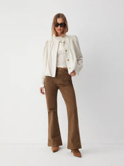Stretch Denim High Rise Metal Detail Flared Jeans