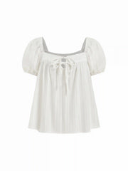 Cotton-blend Stripe Tie Front Oversized Top &  High Rise Lettuce Trim Shorts Set
