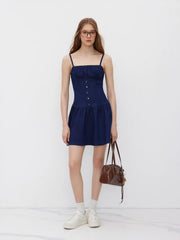 Denim Button Ruffle Mini Dress