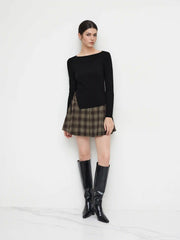 Boat Neck Solid Knotted Long Sleeve Tee