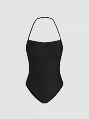 Rib Fabric Shaping Halter Neckline One Piece Swimsuit
