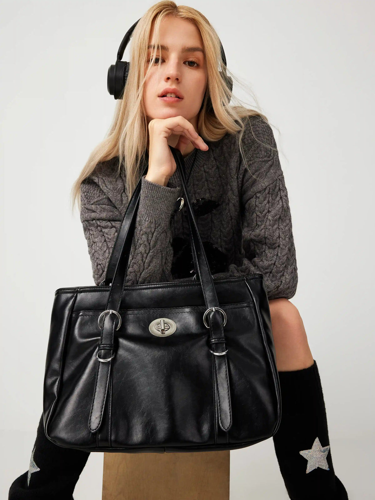 Faux Leather Large Capacity Tote Bag