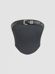 Belted Zipper Up Crop Tube Top