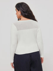 Knitted Round Neckline Solid Long Sleeve Top Curve & Plus