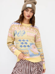 Knit Fish & Shell Pattern Colorblock Oversized Sweater