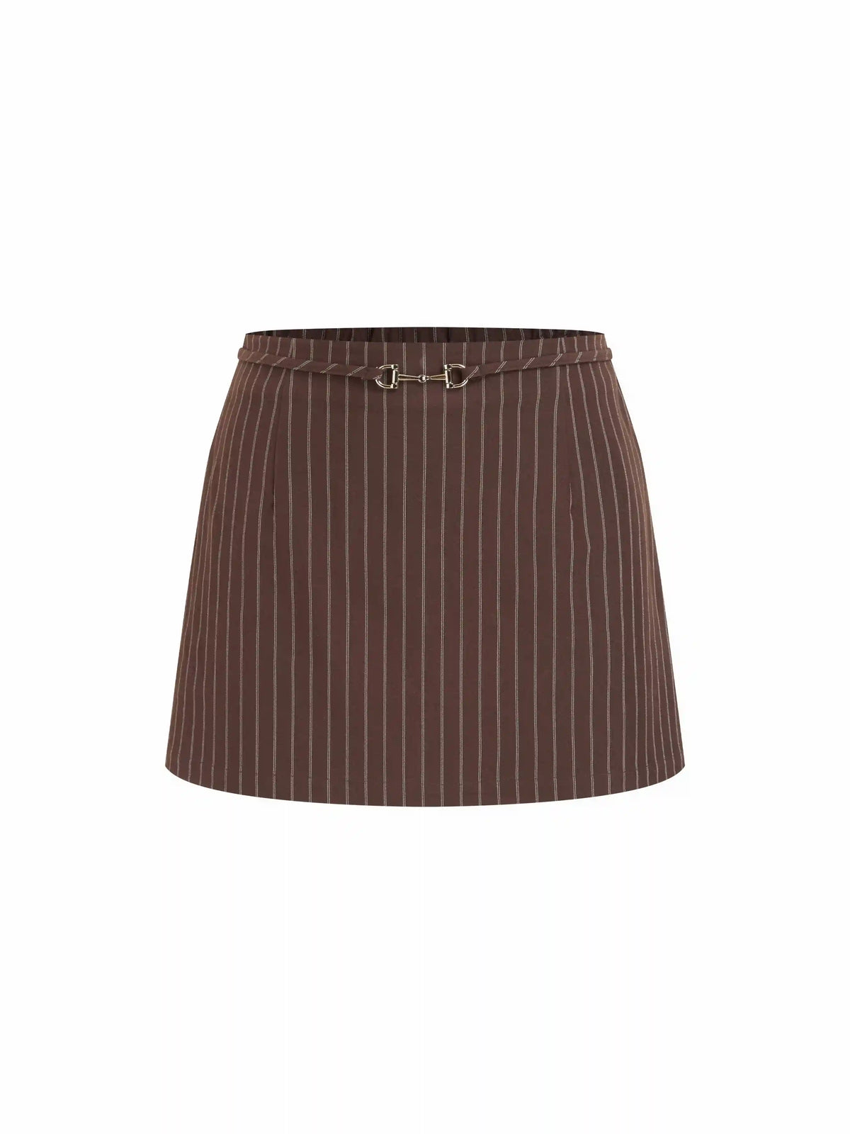 Low Rise Striped Belted Metal Detail Mini Skirt