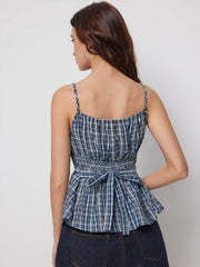 Cotton-blend Sweetheart Neck Ruffled Peplum Cami Top